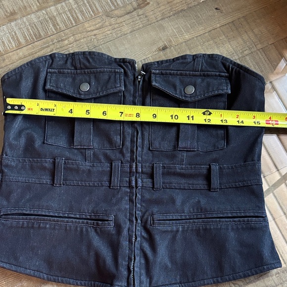 Black Strapless Denim Zip Top - Picture 5 of 5